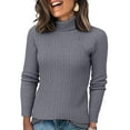 thumbnail image 2 of Turtleneck Sweaters for Women Fall Fitted Long Sleeve Ribbed Knit, Basic Casual Pullover Dark Gray L, 2 of 5