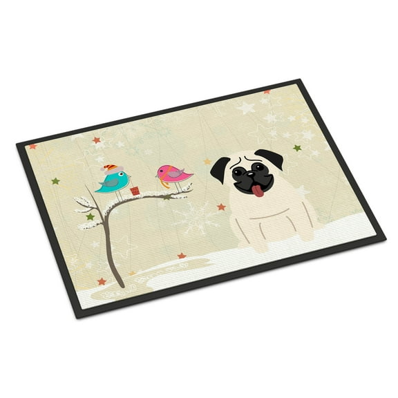 Carolines Treasures BB2476JMAT Christmas Presents Between Friends Pug Cream Indoor or Outdoor Mat, 24 x 0.25 x 36 in.