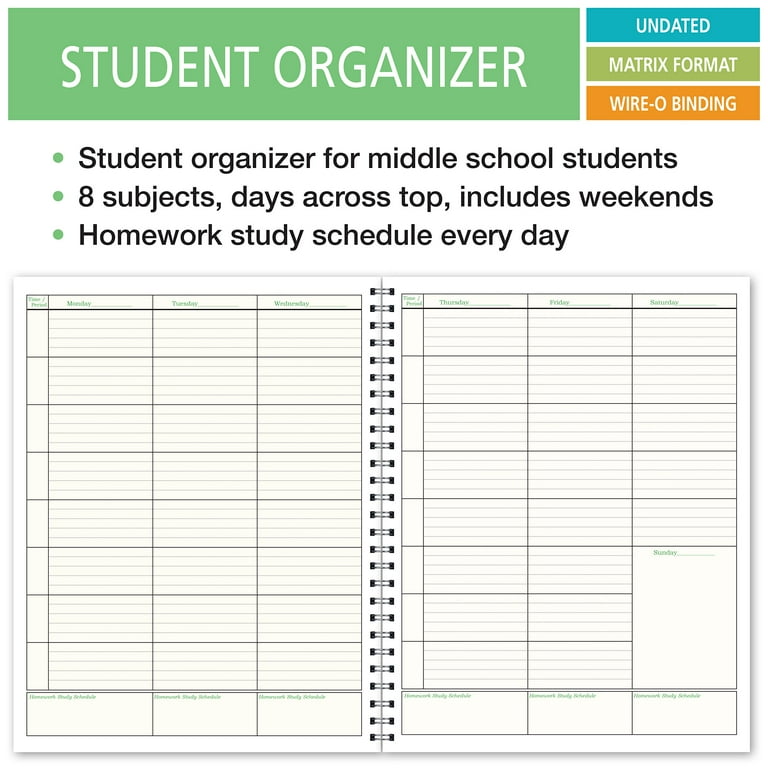 Undated Student Organizer for Middle School, Daily Homeowrk Planner, 8.5 x  11 (SO-8) - KL-5KF3-CI7Y 