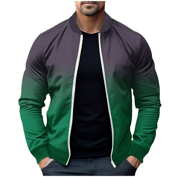 IYTR Men's Gradient Jacket Long Sleeve Zip Up Baseball Jacket Fashion Lightweight Outwear Sport Coat Green L
