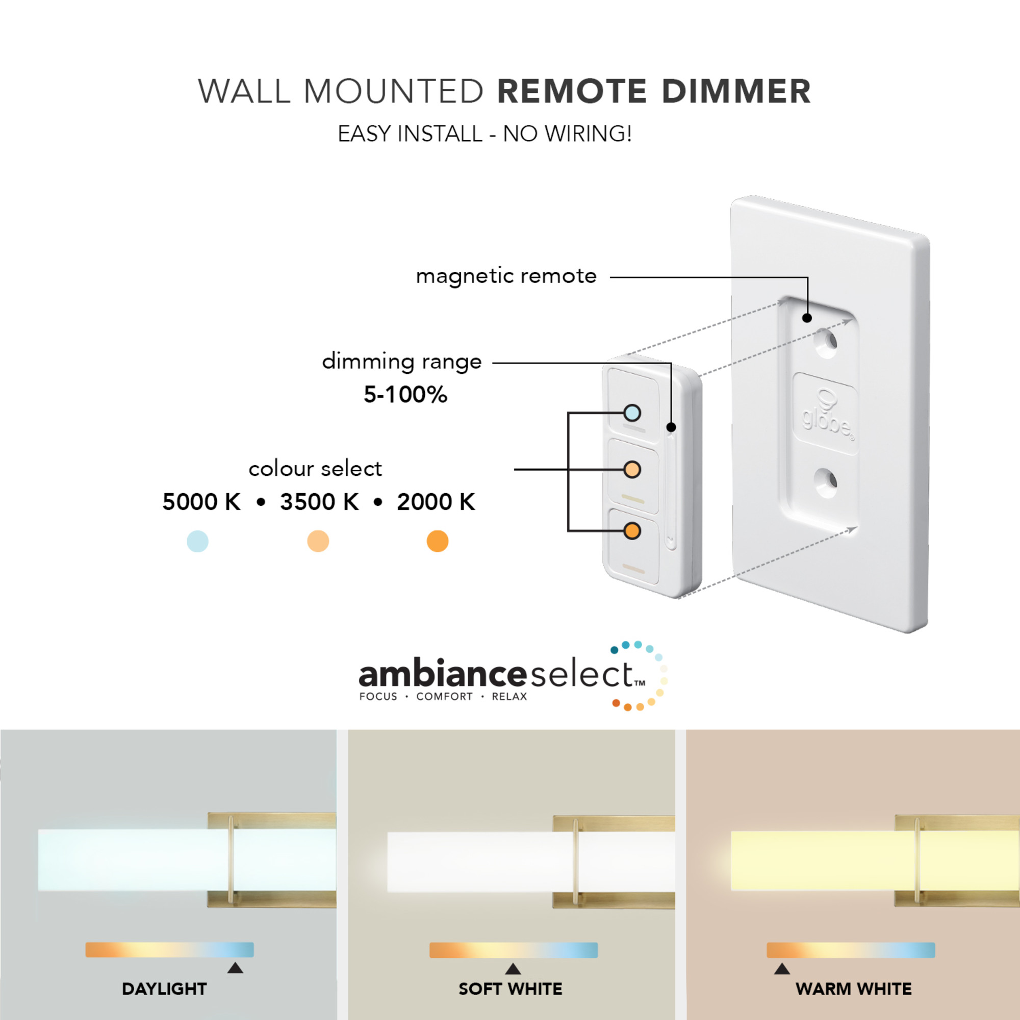 Globe Electric AmbianceSelect™ Modern 24" Brass Dimmable Color Adjustable LED Vanity Light with Remote
