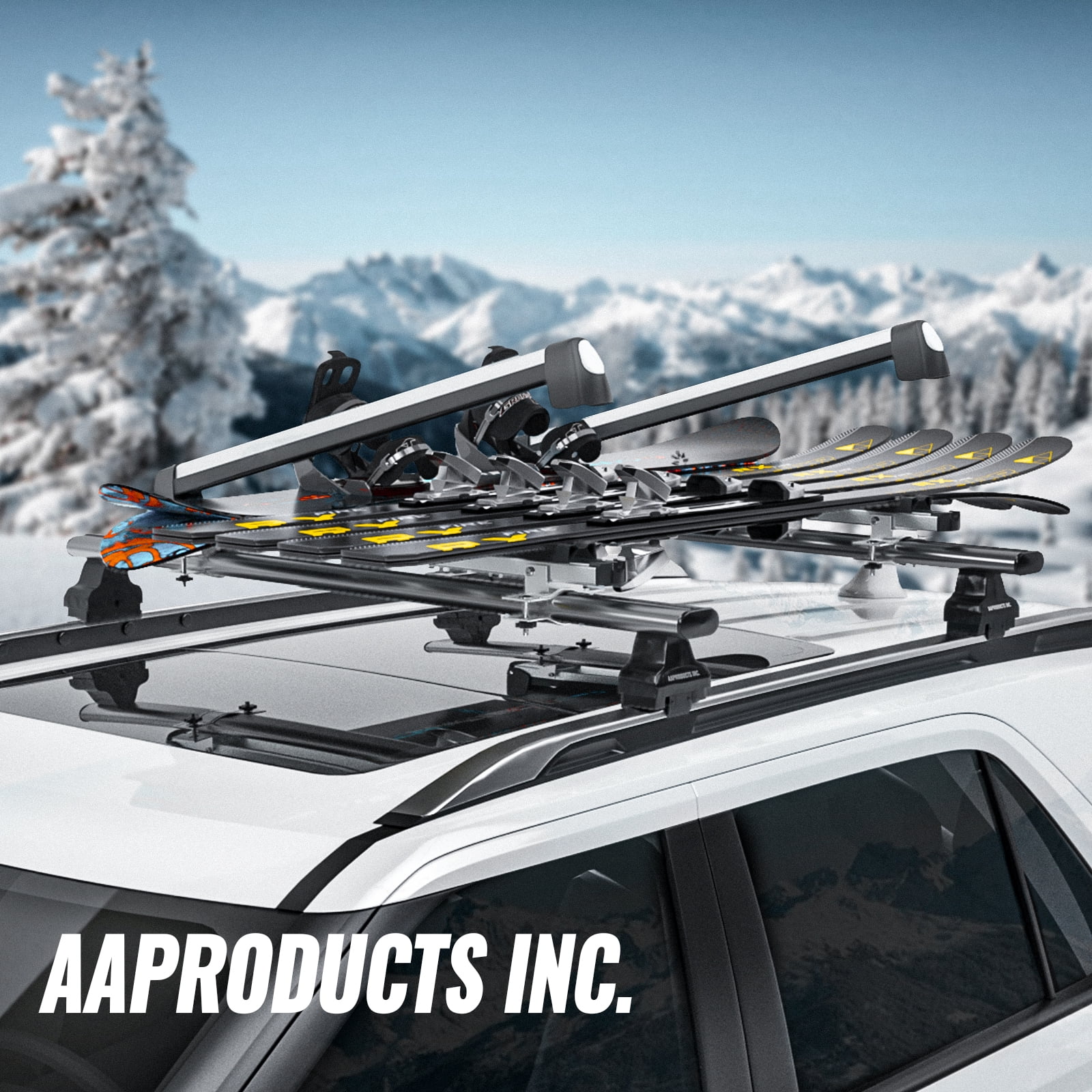 AA Products 33'' Aluminum Universal Ski Roof Rack Fits 6 Pairs Skis or 4 Snowboards, Ski Roof Carrier Fit Most Vehicles Equipped Cross Bars