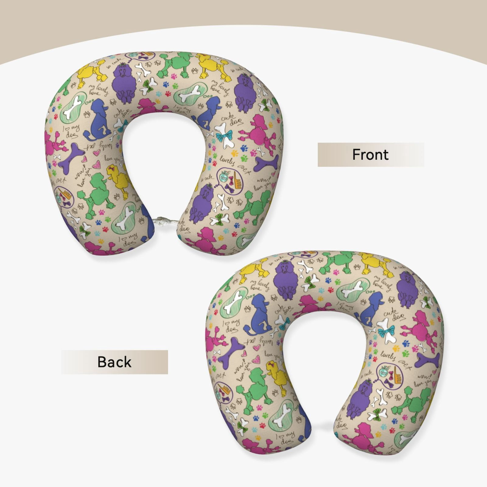 Xecao Colorful Poodle Dog Print Memory Foam Cervical Neck Pillow Versatile U-Shaped Pillows for Home,Office,Camping,Travelling,Soft Washable Cover