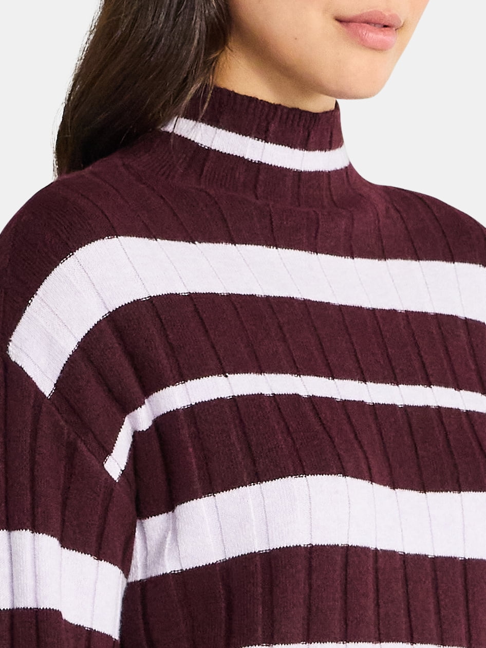 Time and Tru Women's Ribbed Mock Neck Sweater, Lightweight, Sizes XS-XXXL