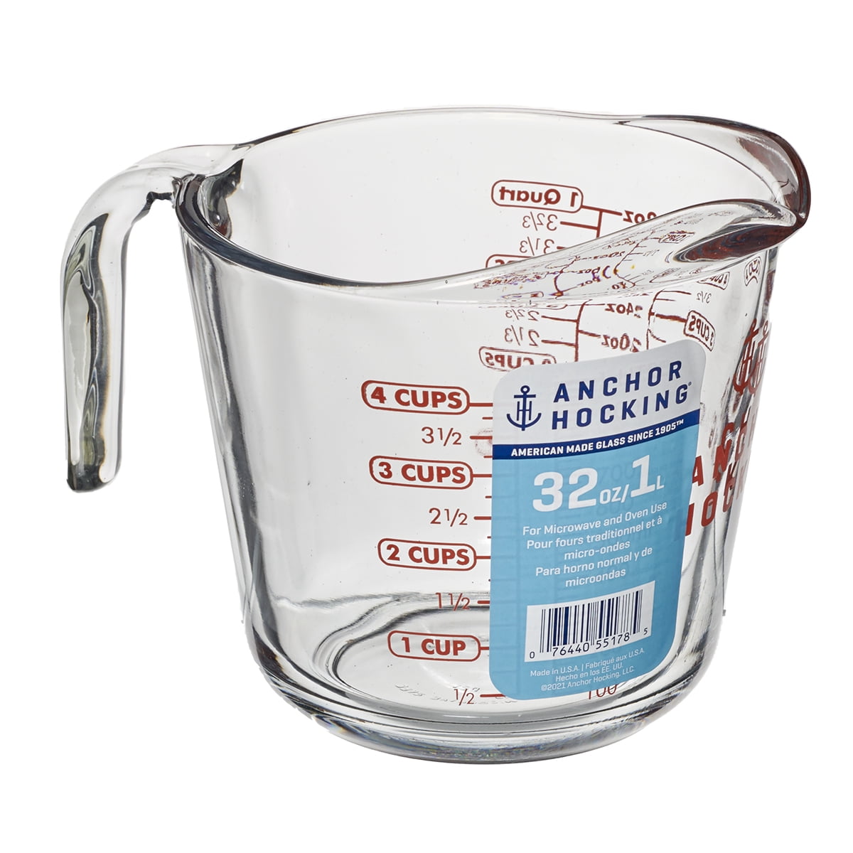 Anchor Hocking 4 Cup 1 Quart Glass Liquid Measuring Cup Red