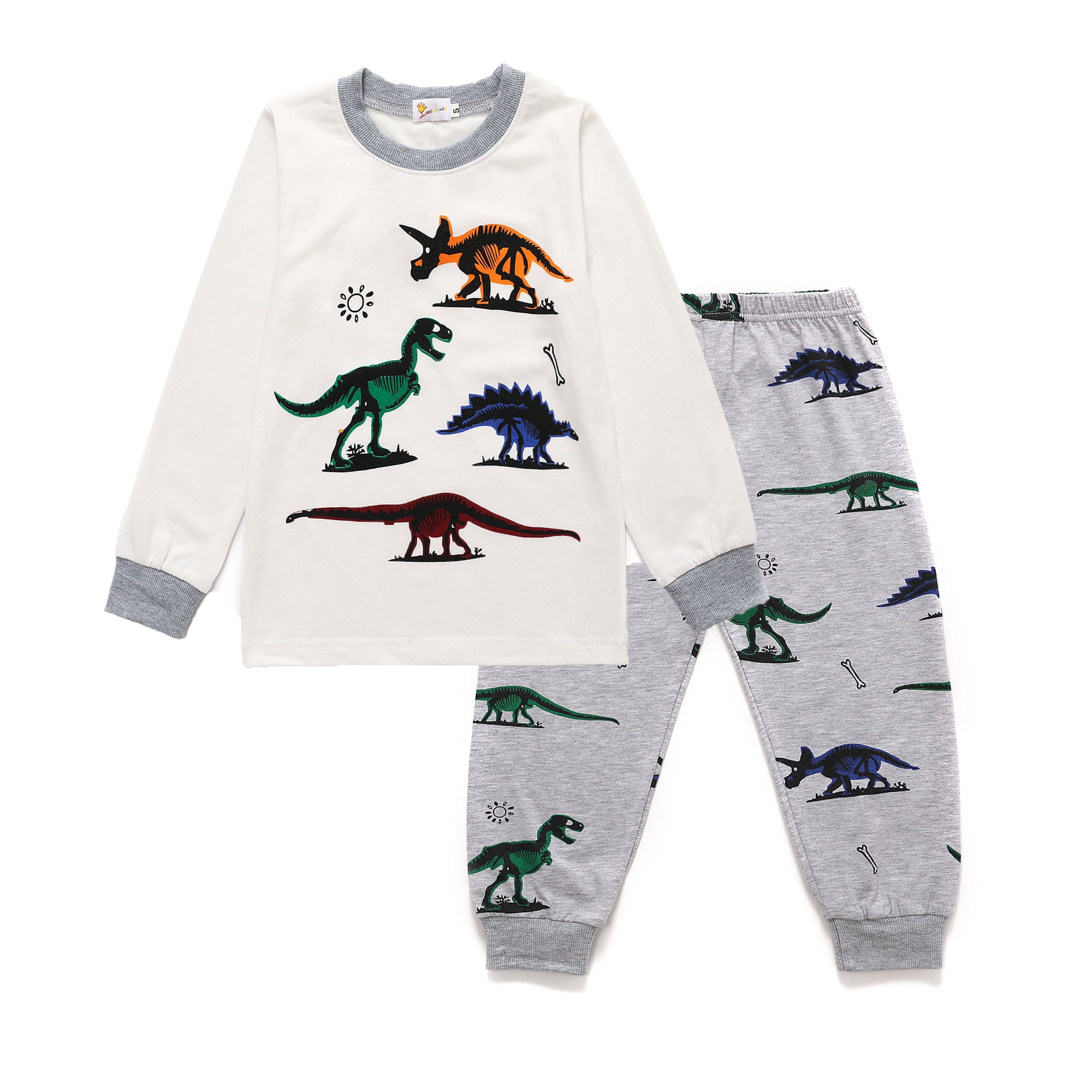 Little Boy Space Pajama Set 100/% Cotton Dinosaur Sleepwear Long Sleeve Pjs 3-7T
