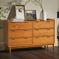 thumbnail image 3 of Walker Edison 55” Mid-Century Modern Gallery Top Solid Wood 6-Drawer Dresser, Caramel, 3 of 17