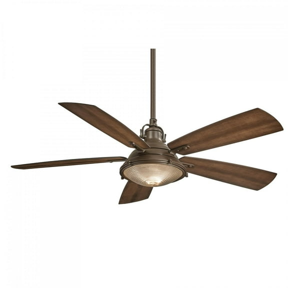 Minka-Aire Groton 56-Inch 5-Blade LED Ceiling Fan in Oil Rubbed Bronze Finish W/ Dark Pine Blades & Clear Fresnel Lens - F681L-ORB