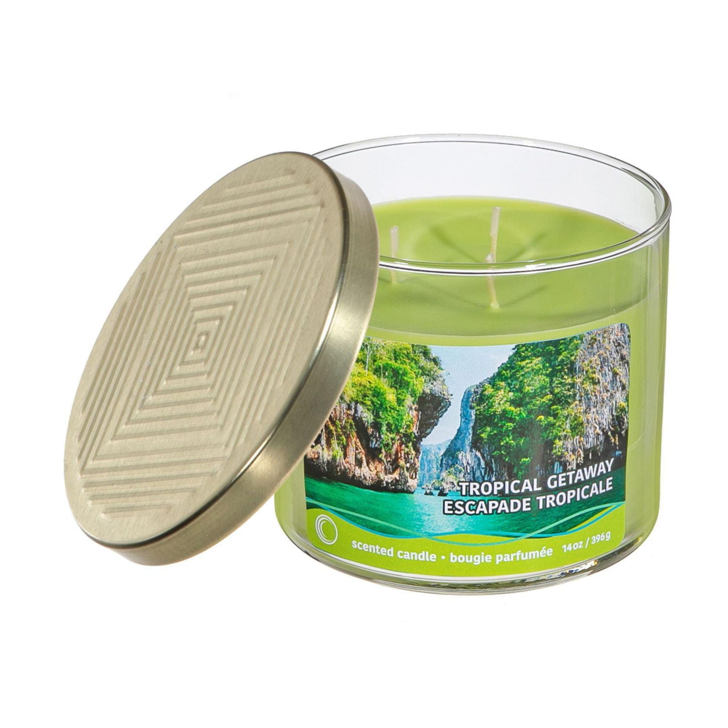 14 Oz 3 Wick Photophore Avec Couvercle Gaufrée (Tropical Getaway) - Set of 2