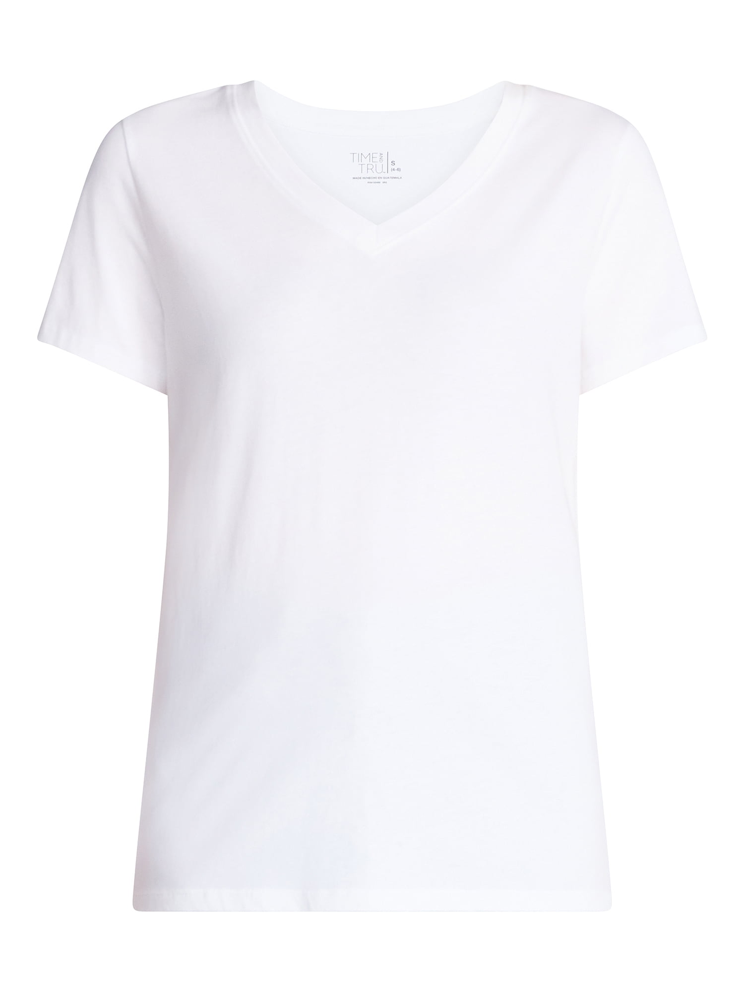 Time and Tru Women's Cotton V-Neck Tee with Short Sleeves, Sizes XS-4X
