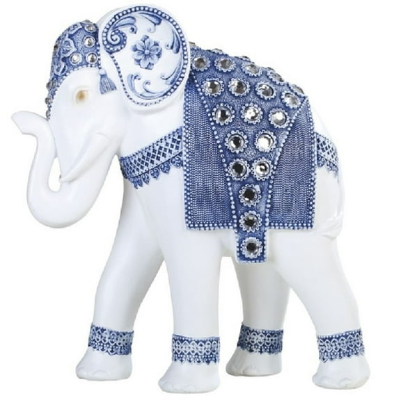 Blue Slim Elephant with Decorative Gems Figurine 10.75 Inch