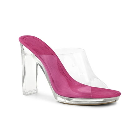 

Unique Bargains Women s Clear Platform Block Heeled Slides Sandals