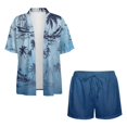 thumbnail image 4 of FKEKYI Gradient Blue Palm Tree Print Women Summer Short Set 2 Piece Set Beach Sets Open Front Top & Shorts with Elastic Waist Ladies Beachwear Resort Wear for Travel, XL, 4 of 7
