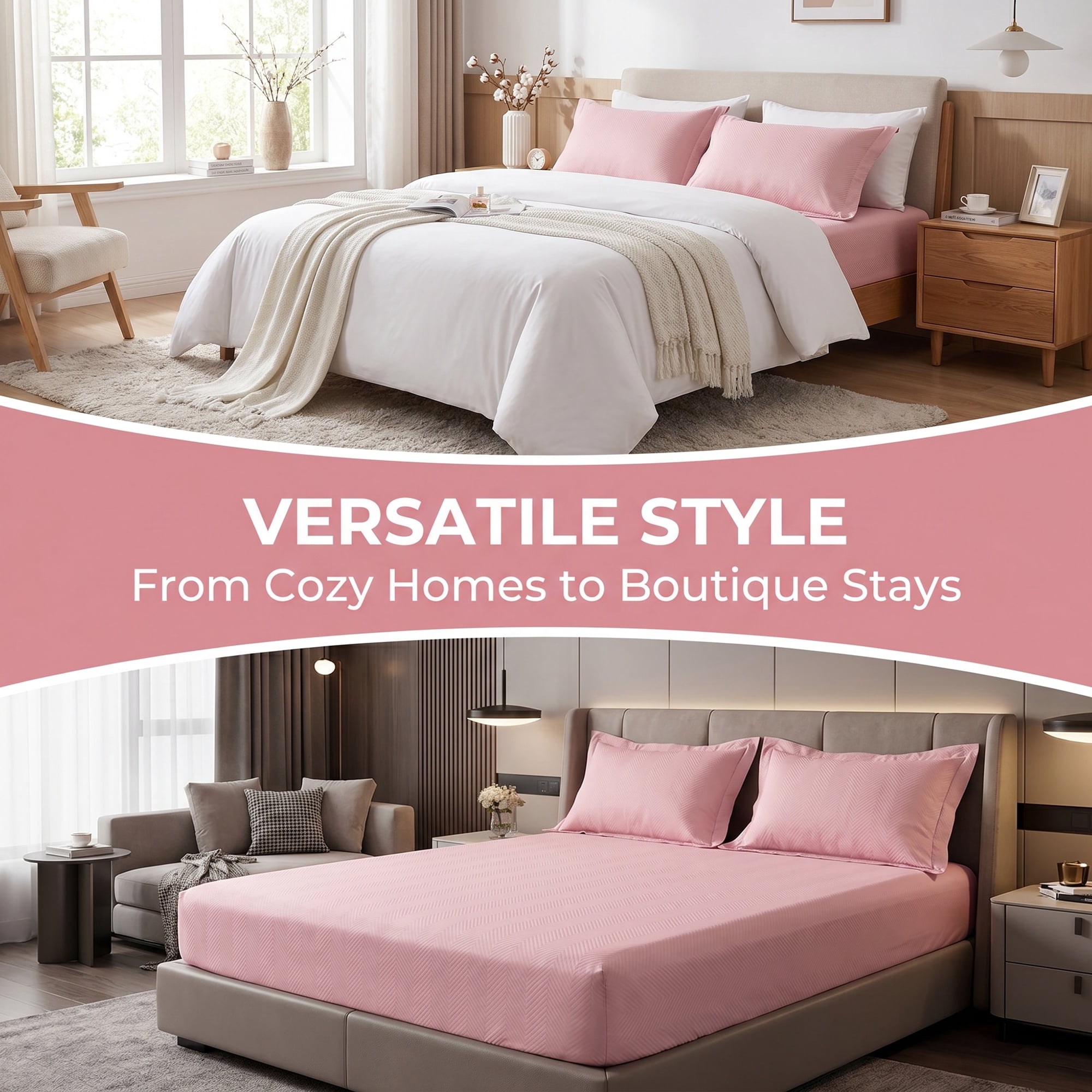 Unique Bargains Fitted Sheet Polyester Ripple Bed Sheets for Sleep Deep Pink 54.3"x74.8"
