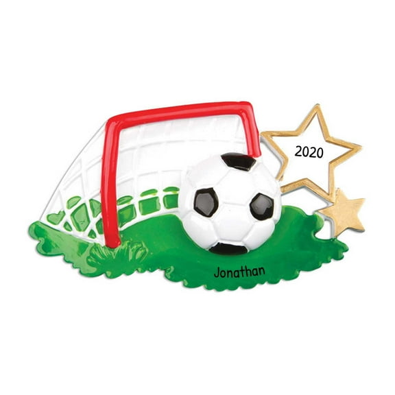 Ornaments by Elves Personalized Soccer Christmas Ornament Soccer Ball and Goal Post Decor .25lbs