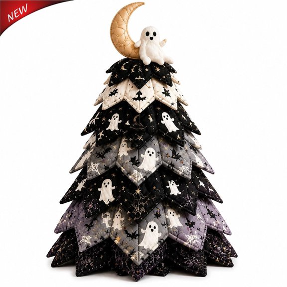 Qocolcyl DIY Halloween Quilted Fabric Tree Craft Kit, Beginner Friendly Handmade Sewing Art Kit, Reusable Indoor Mantel Shelf Tabletop Halloween Home Party Decor for Adults Sewing Lovers