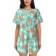 thumbnail image 1 of Balery Cute Sloth on Floral Tree Conjunto de Pijama para Mujer con Estampado, Dos Piezas de Manga Corta y Shorts, Ropa de Dormir Suave con Cuello Redondo y Bolsillos-Small, 1 of 6