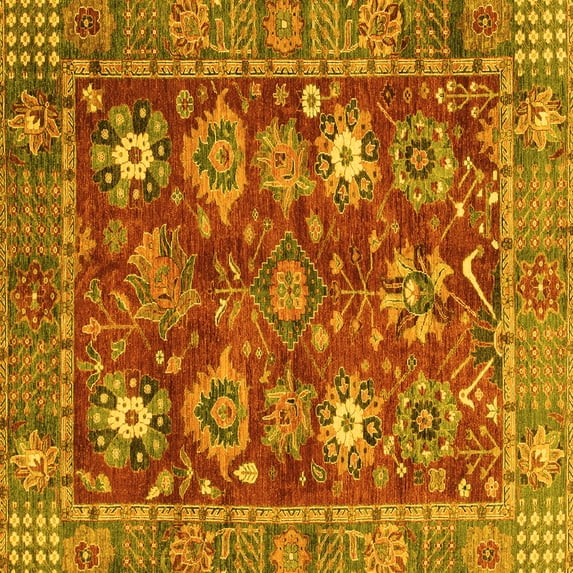 Ahgly Company Indoor Square Oriental Yellow Traditional Area Rugs, 3' Square