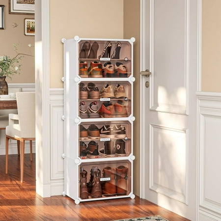MAGINELS 6-Tier Shoe Rack,Plastic Shoe Cabinet. Shoes Storage with Door,Use in Entryway, Closets, Hallway,Bedroom. (19.3x12.6x37.8in) (6 Tier 12 Pairs) (6 Tiers 12 Pairs) (8 Tiers 16 Pairs)