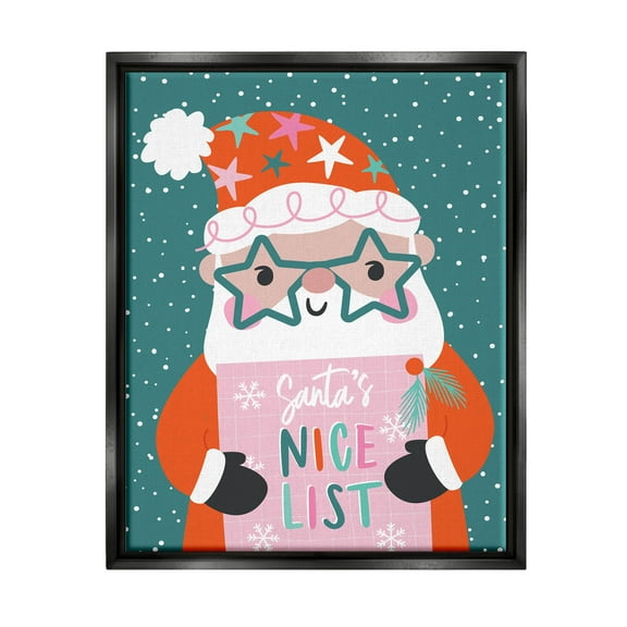 Santa's Nice List Falling Snow Holiday Graphic Art Jet Black Framed Art Print Wall Art