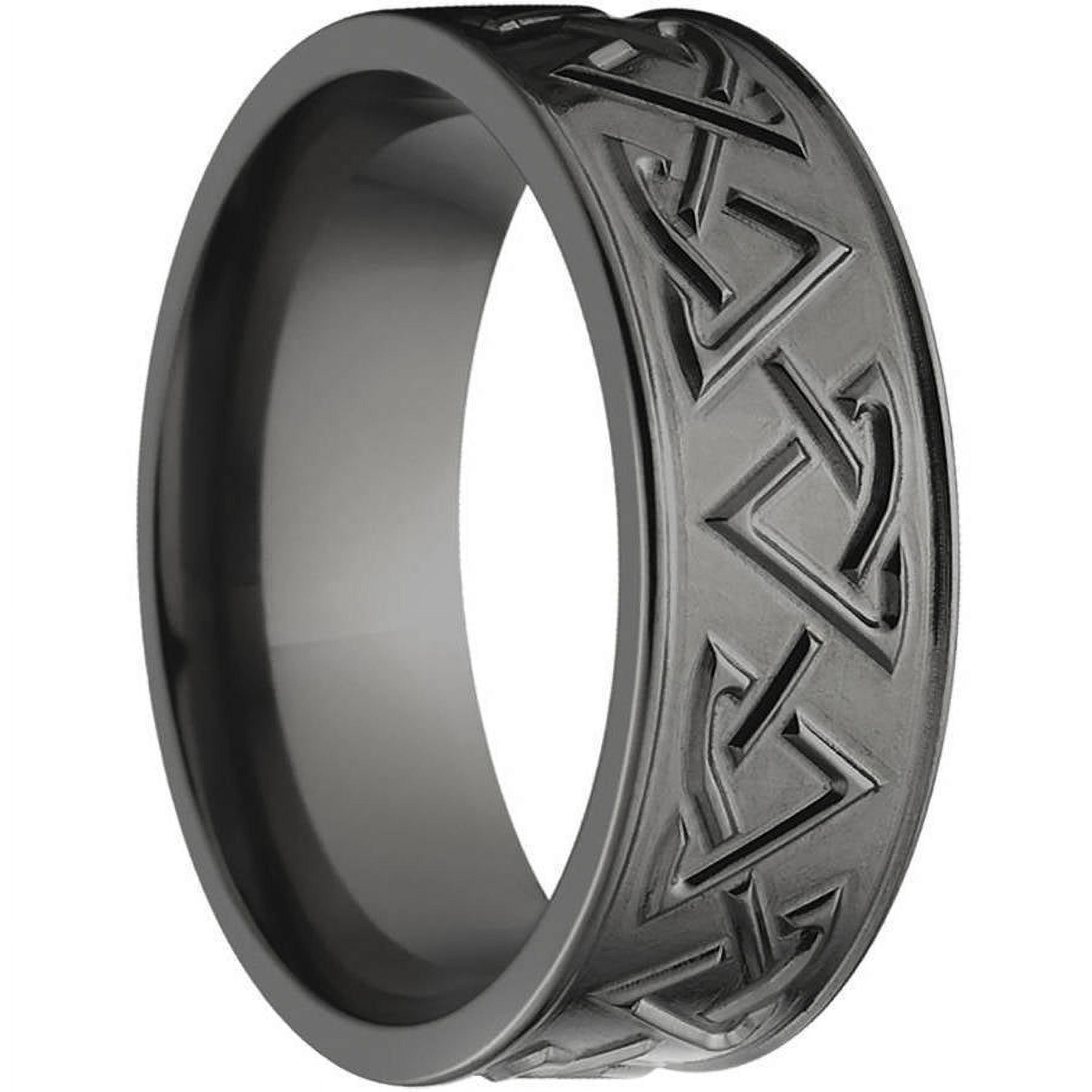 8mm Flat Black Zirconium Ring with a Milled Celtic Design