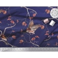 thumbnail image 2 of Soimoi Blue Silk Fabric Dry Leaves & American Goldfinch Bird Print Fabric by The Yard 44 Inch Wide, 2 of 3