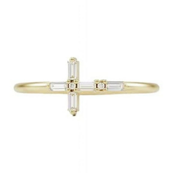 HeartsAndYou Holy Cross Jesus Women Promise Ring 0.5ct Baguette Moissanite 18k Yellow Gold Over Silver