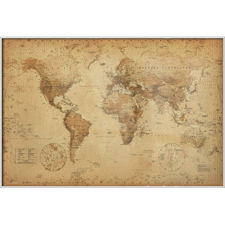 Antique World Map - Framed Poster / Print (Vintage Map Of The World) (Size: 36&quot; x 24&quot;) - comicsahoy.com