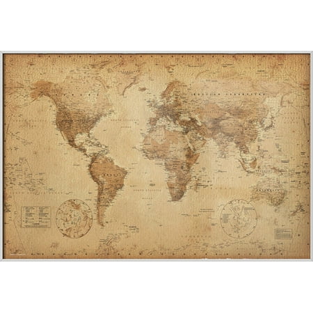 Antique World Map - Framed Poster / Print (Vintage Map Of The World) (Size: 36&quot; x 24&quot;) - www.waterandnature.org