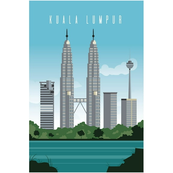 EzPosterPrints - Retro World Famous City Posters - Decorative, Vintage, Retro, Grunge Travel Poster Printing - Wall Art Print for Home Office - KUALA LUMPUR, KUALA LUMPUR - 12X18 inches