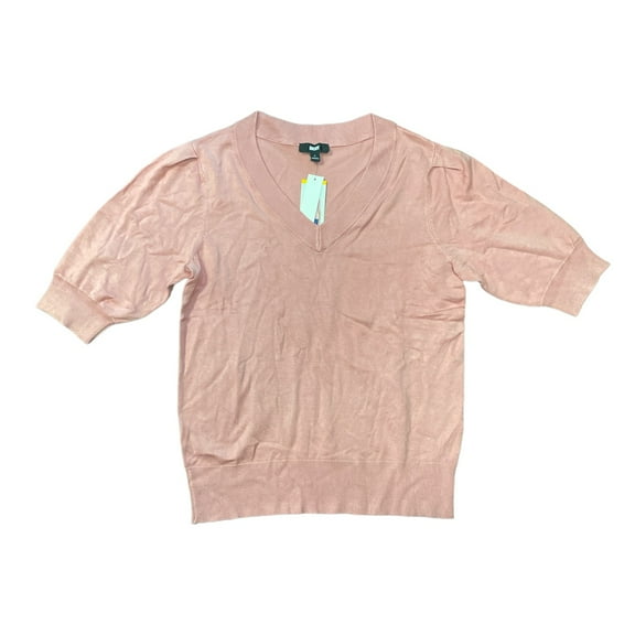 DKNY Women's Modern Fit 3/4 Length V Neck Puff Sleeve Sweater (Rouge Blush, L)