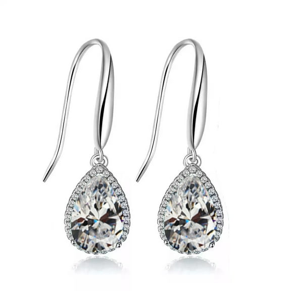 14k White Gold 4 Ct Created White Sapphire Teardrop Earrings Plated