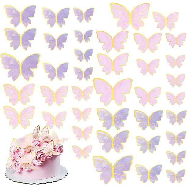 42 Pièces 3D Papillon Décoration de Gâteau Bord Or Papillon Cupcake Topper  Ornements De Papillons pour Anniversaire Gâteau De Mariage Ornements  Décoration De Fête (Rose et Violet)