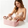 thumbnail image 4 of Storage Bin with Handles,Easy Clean Rectangular Fabric Organizer Basket for Bedroom Shelves 14.2x10.24x6.30 Inch,Pink, 4 of 9