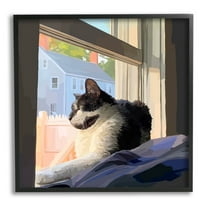 Stupell Industries Warm Sunlit Cat Neighborhood Windowsill Graphic Art Black Framed Art Print Wall Art, Design by Emily Kalina
