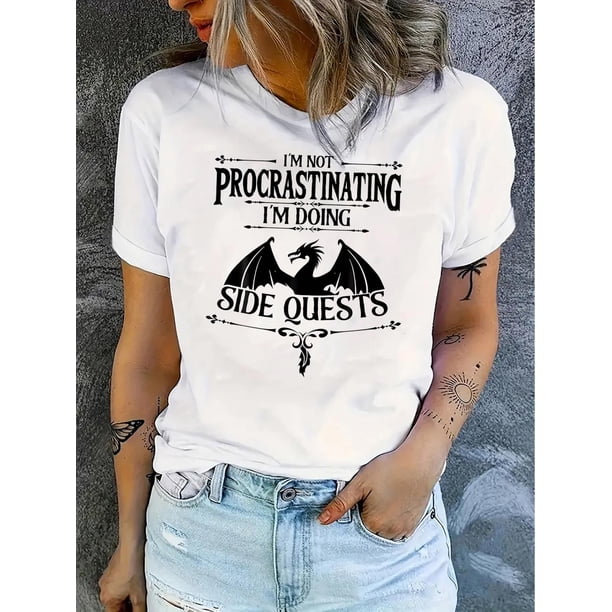 Camiseta informal con estampado de tótem de dragón para mujer, cuello redondo, manga corta y estampado geométrico, tejido de punto de algodón, elasticidad media, ajuste cómodo para todo el año, camise