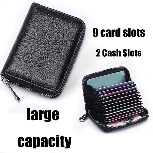 Cartera de viaje segura, tarjetero estilo acordeón de cuero genuino con bloqueo RFID para mujeres y hombres, diseño elegante, tamaño compacto, 11 ranuras seguras para tarjetas para uso diario