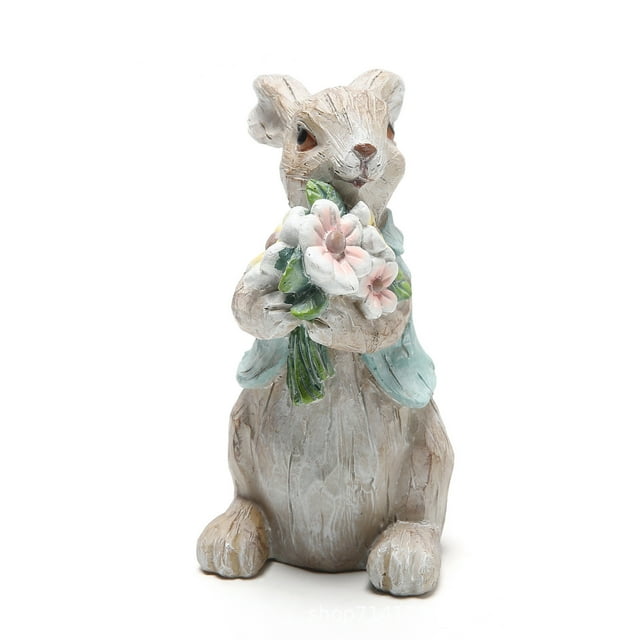 Estatua de jardín de resina genérica de conejo con flores de 24,5 cm
