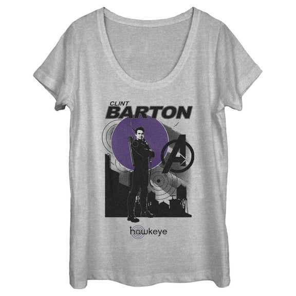 Women's Marvel Hawkeye Clint Barton Portrait  Scoop Neck Athletic Heather Small