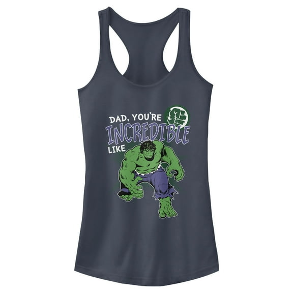 Junior's Marvel Hulk Incredible Dad Father's Day Racerback Tank Top Indigo X Large