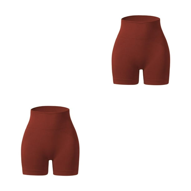 Minnieouse Pantalones cortos de yoga sin costuras para mujer Leggings cortos atléticos Cintura alta Levantamiento de cadera Ropa deportiva de Marrón L 2piezas