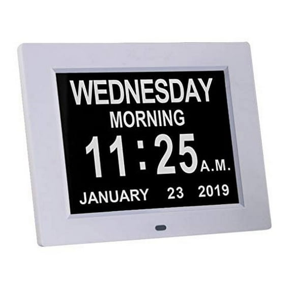 TMC [Newest Version] Digital Calendar Day Clock -Extra Large Impaired Vision Memory LossÂ Clock with 12 Alarm Options for Seniors, Elderly, Dementia, Alzheimer (8-inch,White)