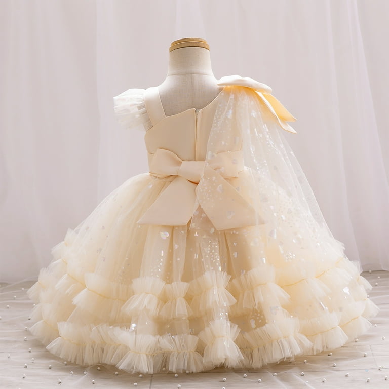 Ibtom Castle Girls Birthday Party Dress Heart Glitters Tulle Princess Dress Toddler Flower Girl Wedding Prom Pageant Gown 7-8 Years Champagne, Toddler