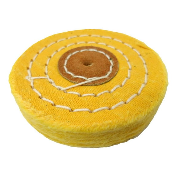 DYNAMIC 3" Yellow Cotton Wheel | 3" (7.6 cm) Diameter | High-Grade Yellow Muslin | Hardened Shellac Center | 40 Folds with 3-Row Stitching | Superior Polishing Tool