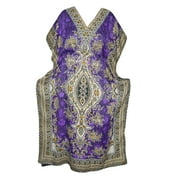 <mark>Mogul</mark> Women Maxi <mark>Kaftan</mark> Purple Dashiki Print Kimono Style Beach Cover up House Dress