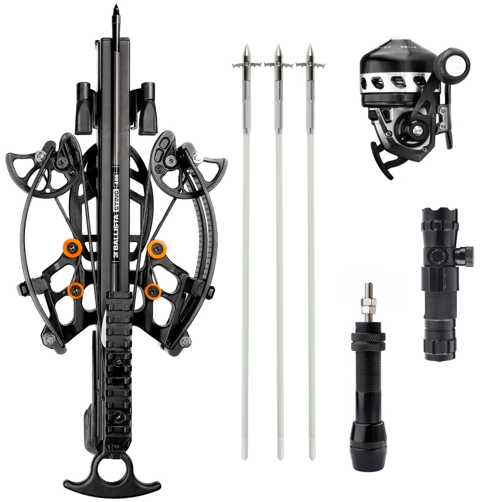 Ballista BAT Reverse Crossbow w/ 3 Bowfishing Arrows Reel BL33 Reel Mount Seat Green Laser