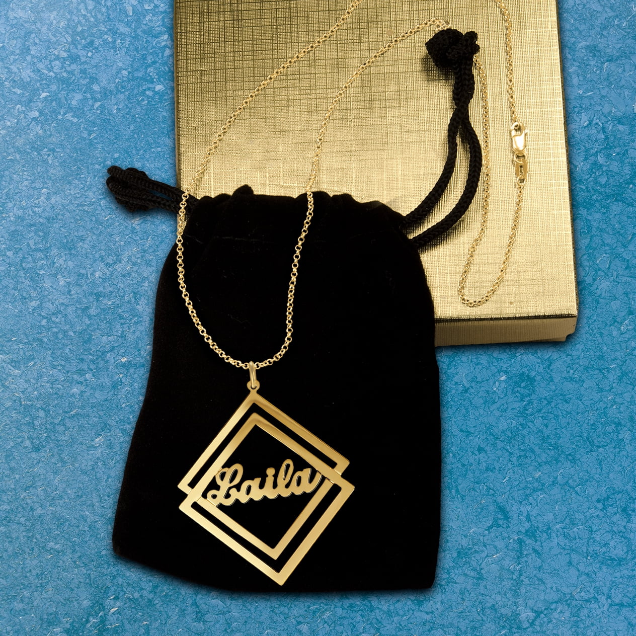 Personalized 14K Gold-Plated Sterling Silver or Sterling Silver Double Diamond-Shaped Name Pendant