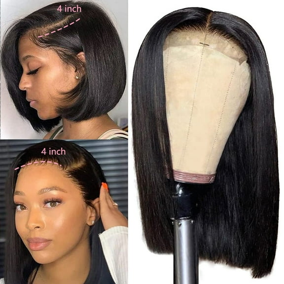 Aceolave 4x4 Bob Lace Front Wigs Human Hair  Brazilian Short Bob Wig Pre-Plucked Natural Color 150％ Density with Baby Hair Wigs  14 inch