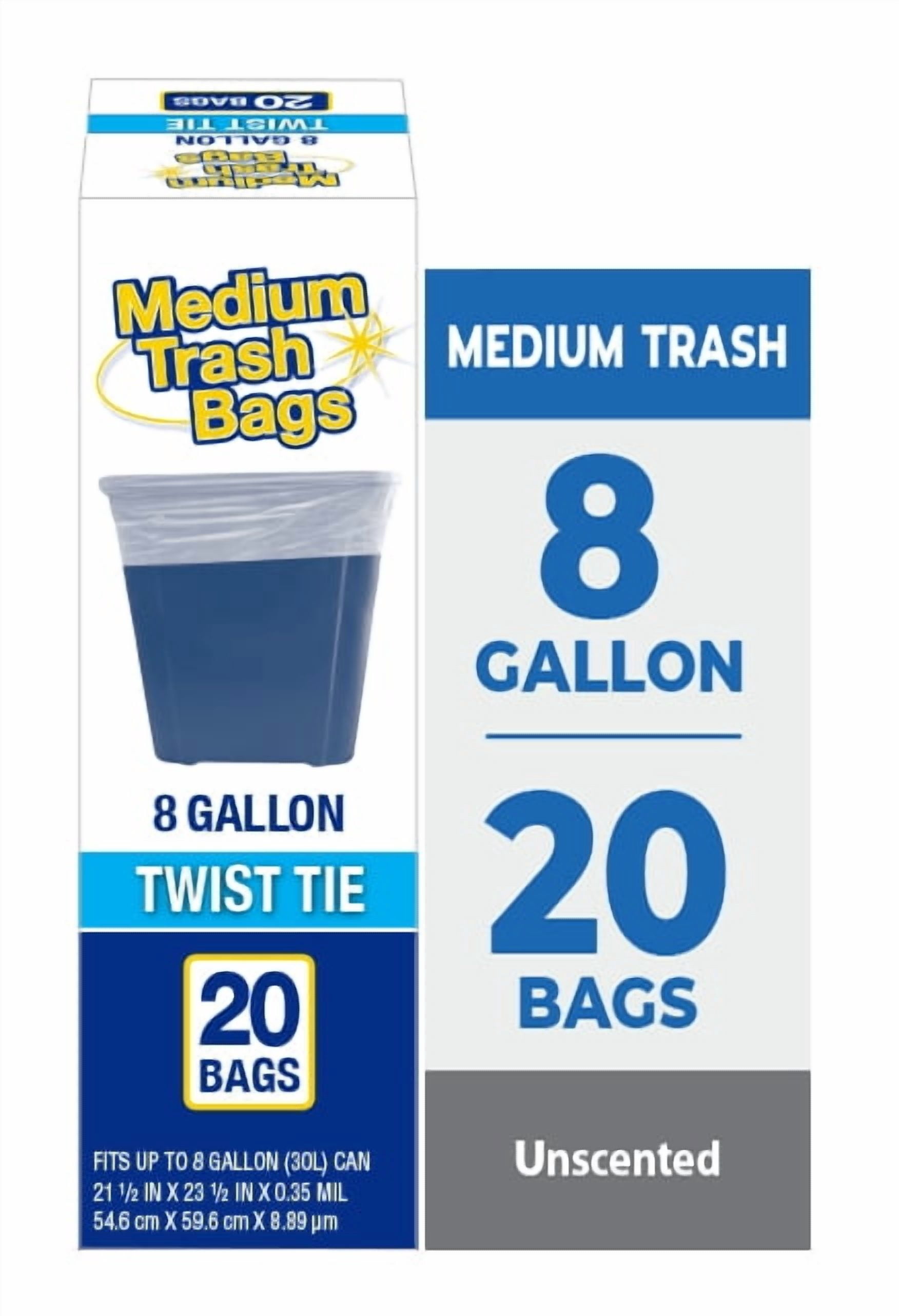 (12 pack) Basic Medium Trash Bags, 8 Gallon, Twist Tie, 20 Bags