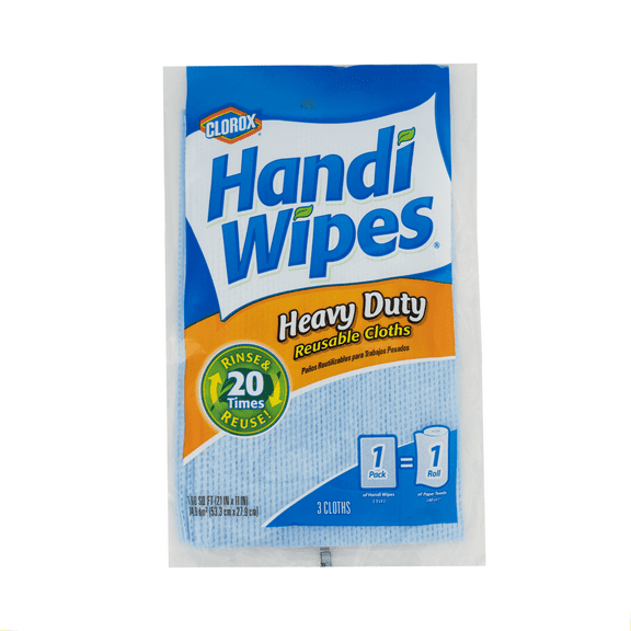 Clorox Handi Wipes Heavy Duty Reusable Cloths, 3 Count, Household Cleaning Cloths, Plastic Bag, New